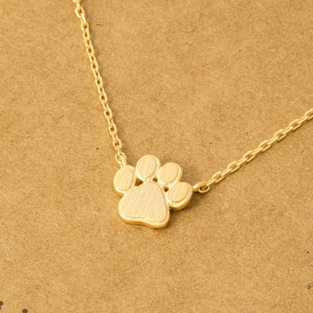 Mini Paw Print Charm Necklace - Gold