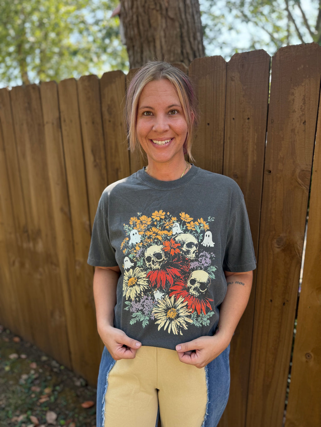 Floral & Skulls Graphic Tee