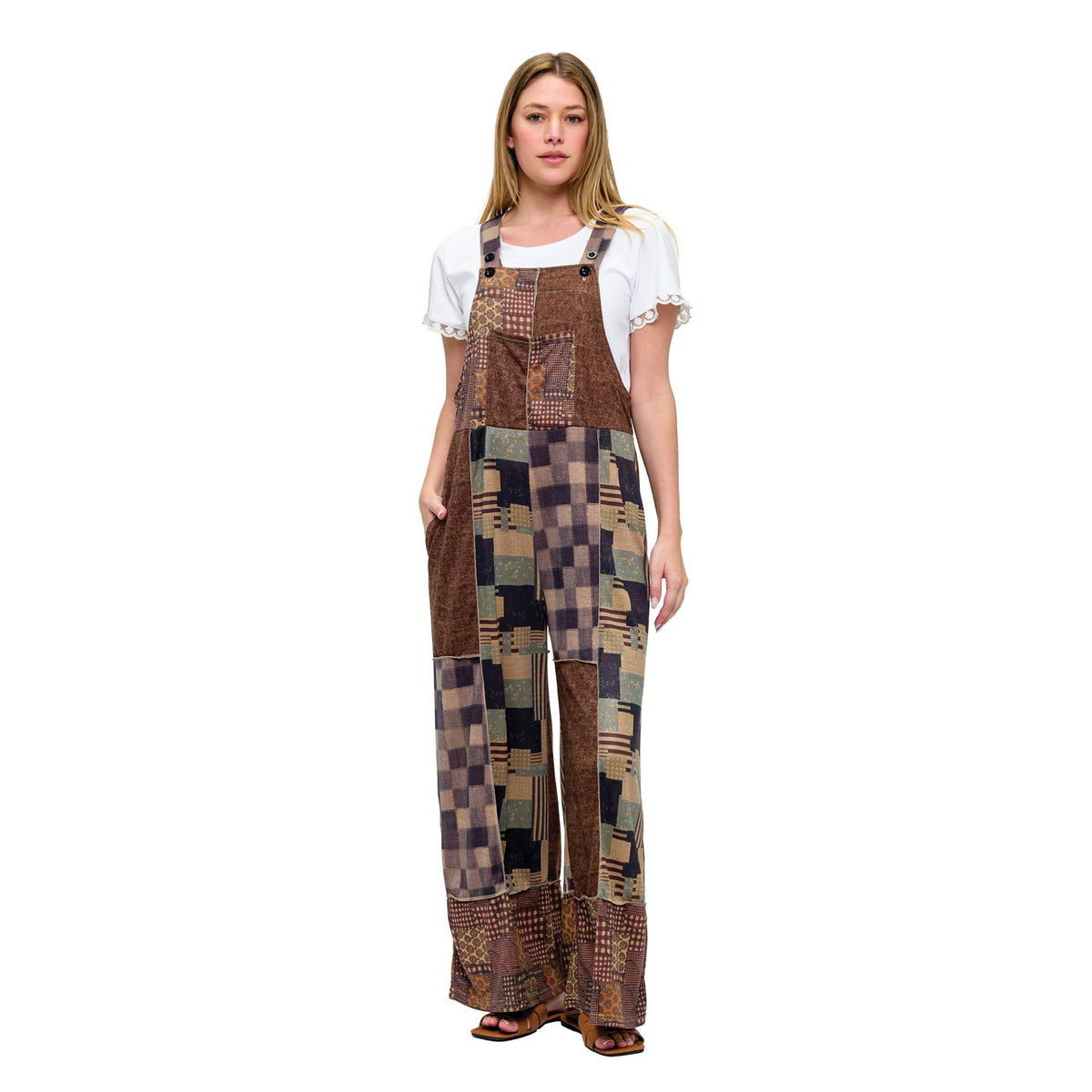 Overall Boho Patchwork Colorblock  Abstract Print