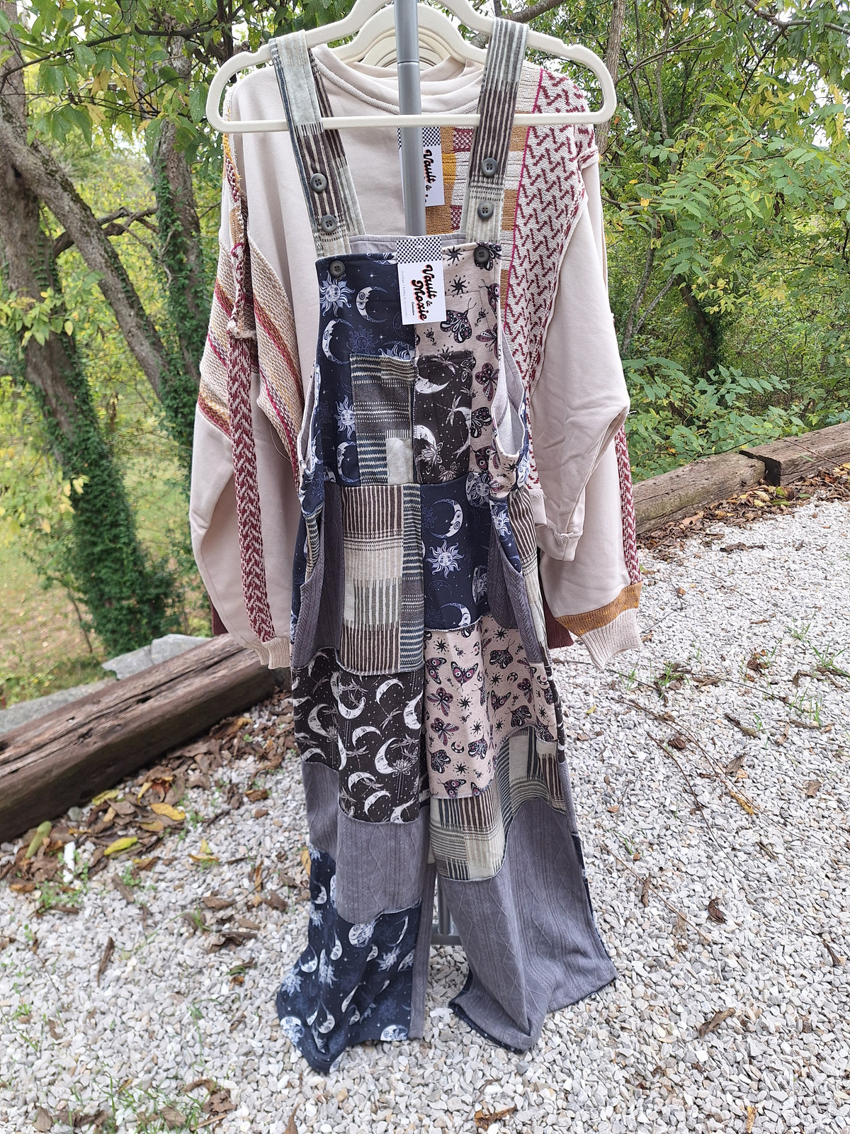 Overalls Patchwork Whimsical Celestial Print