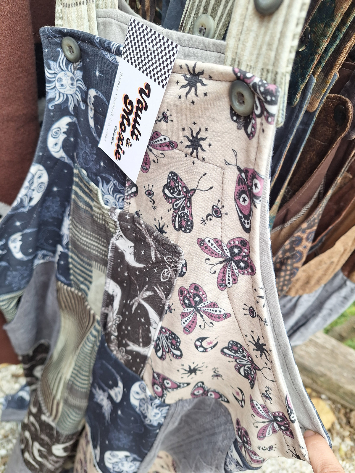 Overalls Patchwork Whimsical Celestial Print