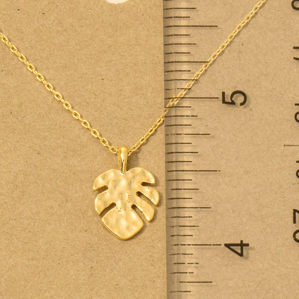 Gold Dipped Hammered Monstera Leaf Pendant Necklace