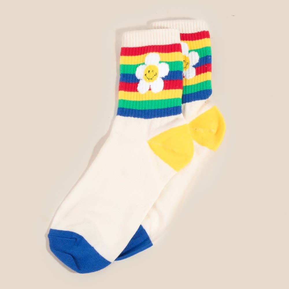 Rainbow Flower Striped Happy Face Socks