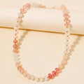 Round Stone Beaded Necklace - Pink