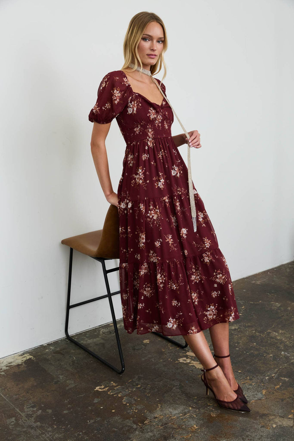 Floral Sweatheart Midi Dress