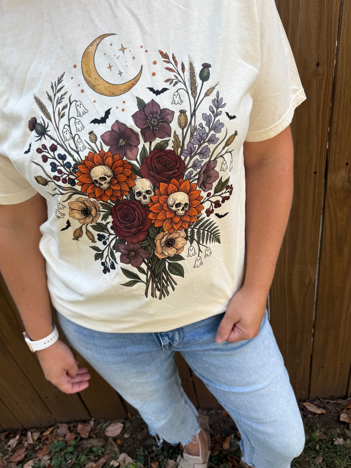 Flower & Skull with Moon Bouquet Graphic Tee