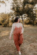 Quilted Loose Fit Casual Baggy Knit Jumpsuit - Cocoa