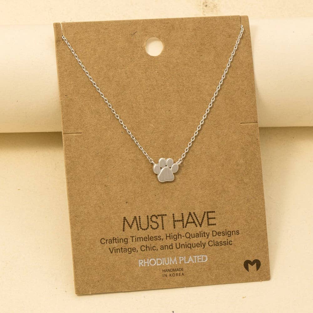 Mini Paw Print Charm Necklace - Silver