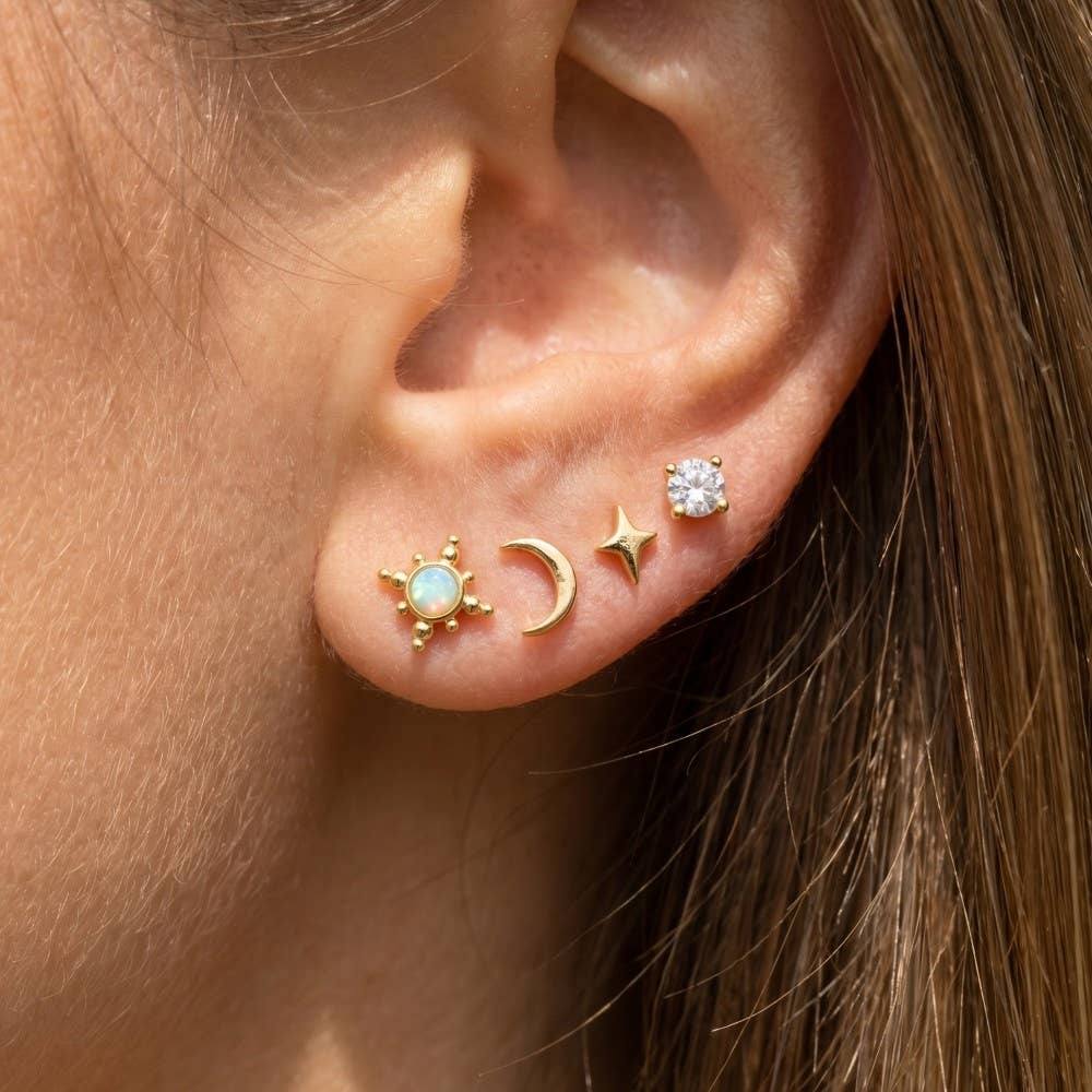 Gold Dipped 4Pc Star Moon Stud Earrings Set