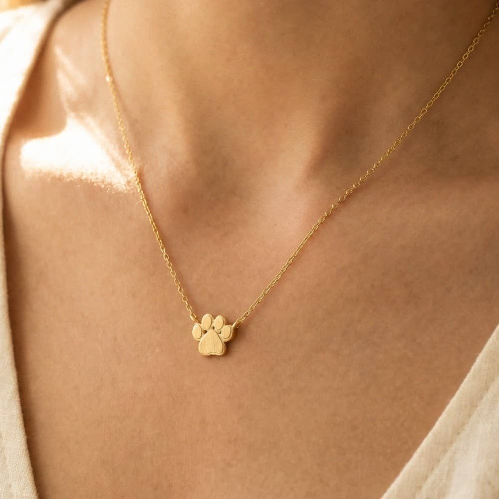 Mini Paw Print Charm Necklace - Gold