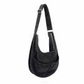 Vegan Suede Zip Sling Crossbody Hobo Bag - Black