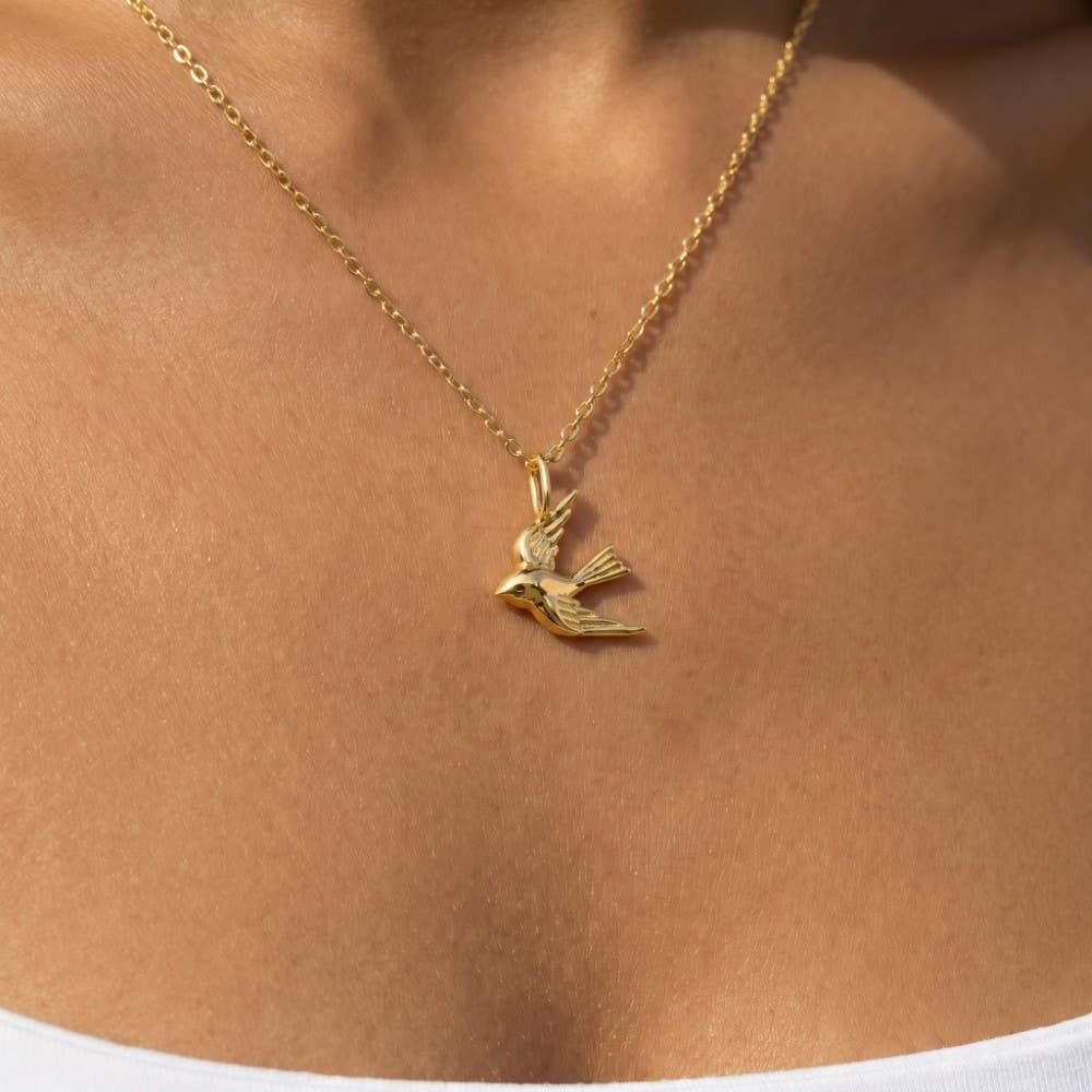 Gold Dipped Flying Bird Pendant Necklace