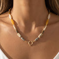 Wood Stone And Ceramic Beaded Necklace