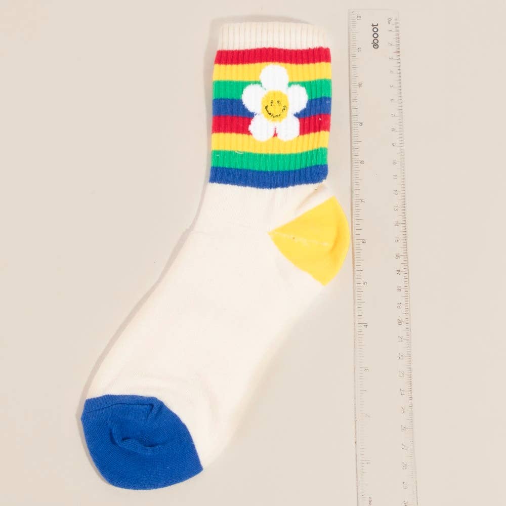 Rainbow Flower Striped Happy Face Socks