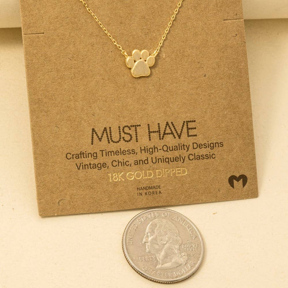 Mini Paw Print Charm Necklace - Gold