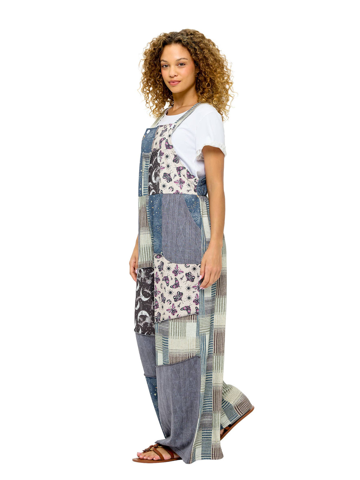 Overalls Patchwork Whimsical Celestial Print