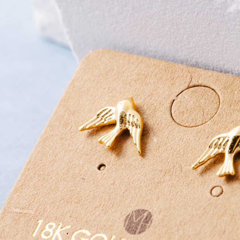 Gold Dipped Flying Bird Stud Earrings