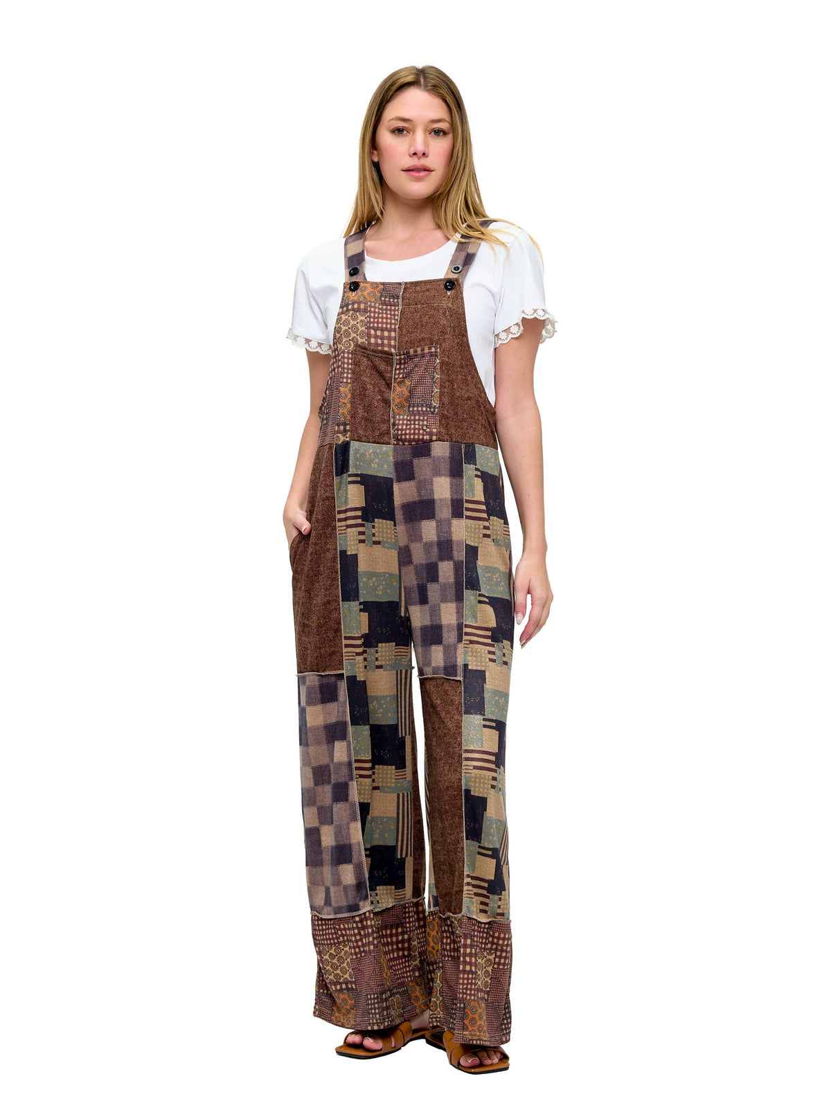 Overall Boho Patchwork Colorblock  Abstract Print