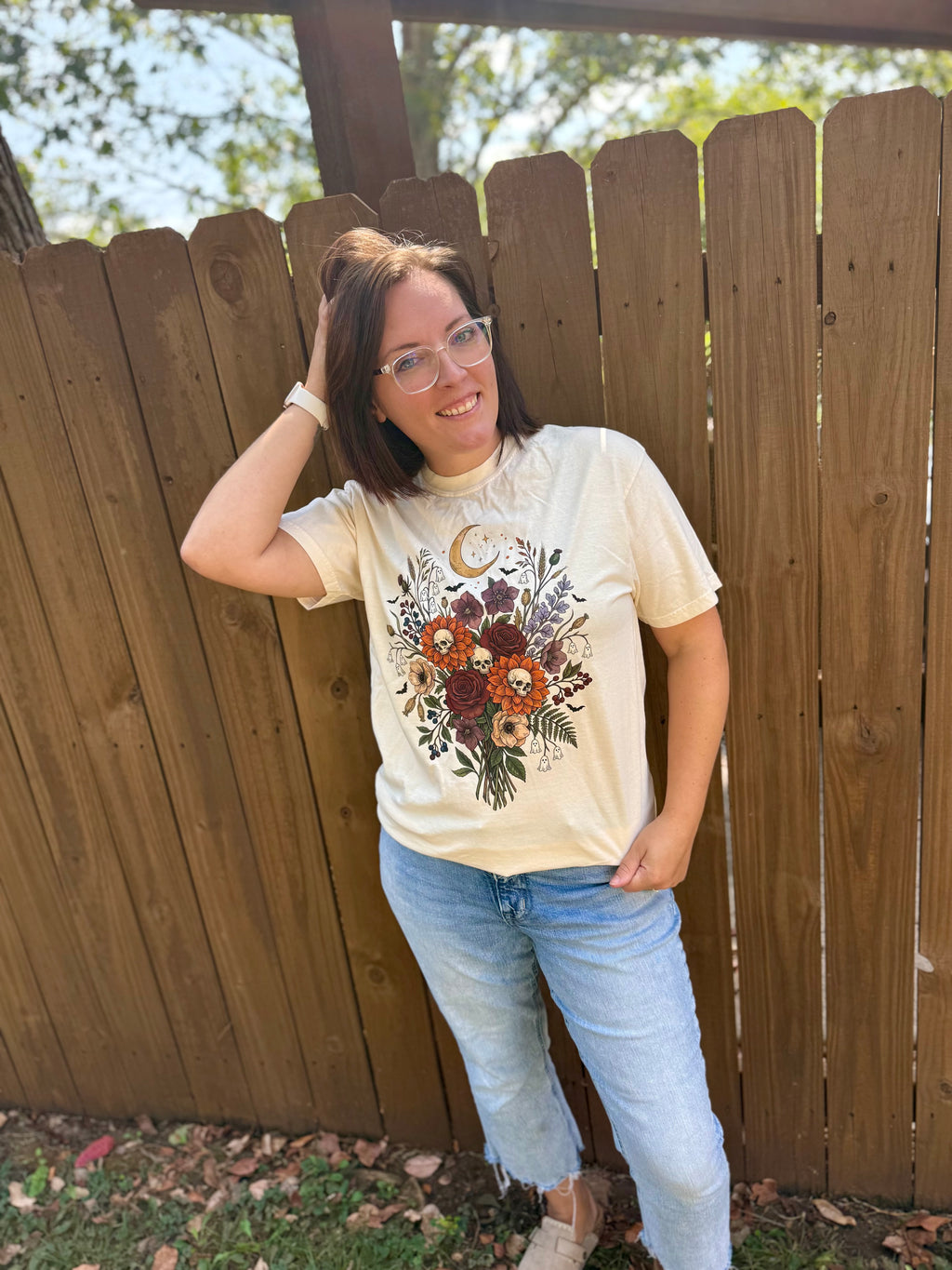 Flower & Skull with Moon Bouquet Graphic Tee