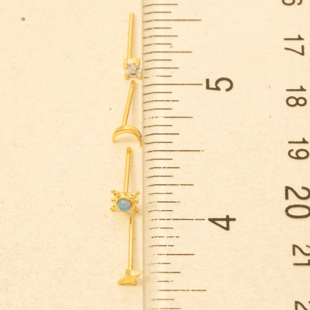 Gold Dipped 4Pc Star Moon Stud Earrings Set