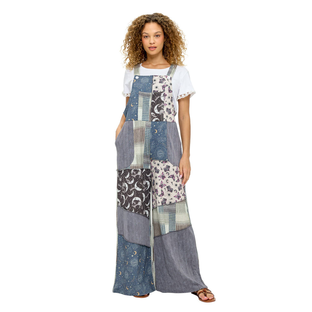 Overalls Patchwork Whimsical Celestial Print