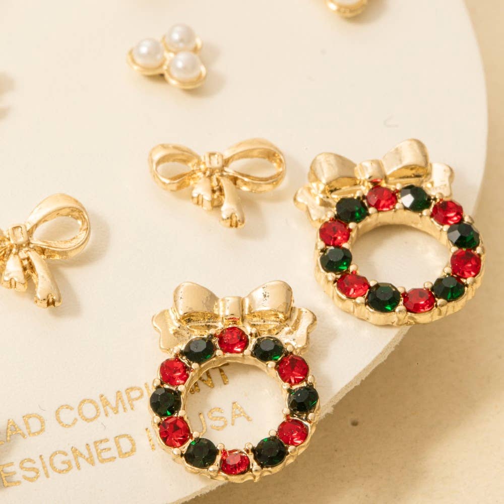 Christmas Holiday Theme Assorted Stud Earrings Set