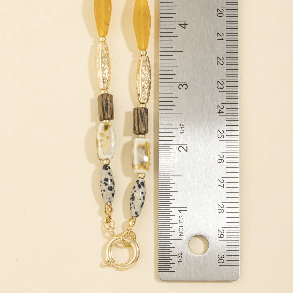 Wood Stone And Ceramic Beaded Necklace