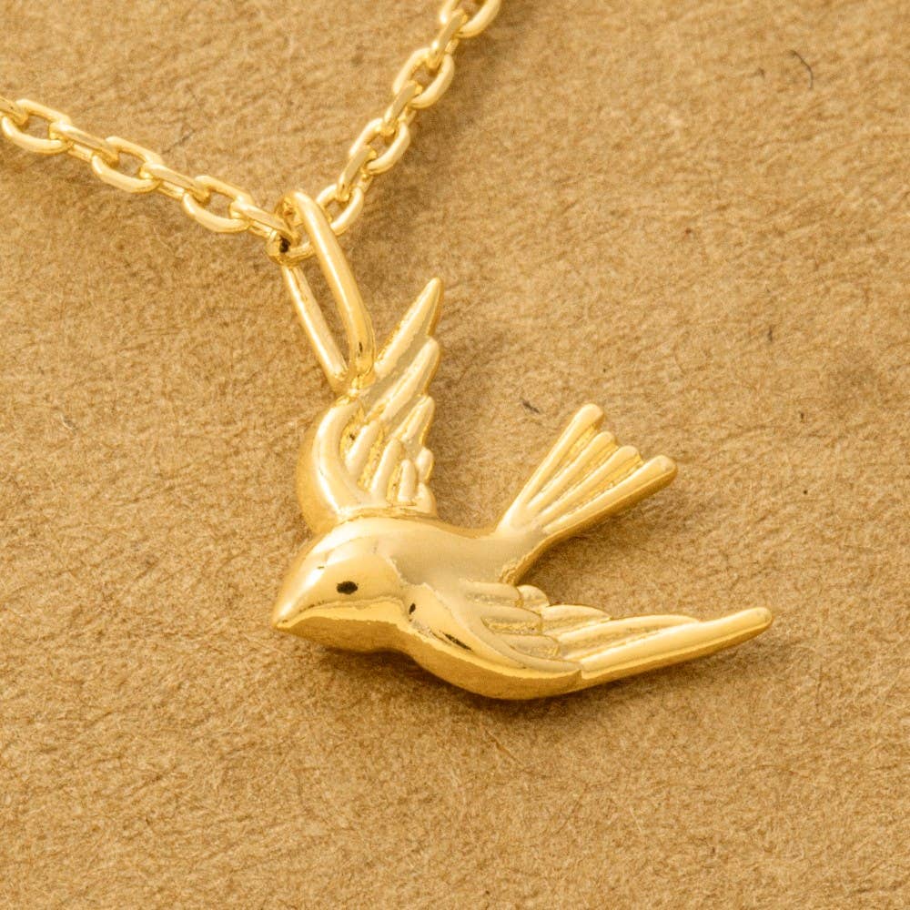 Gold Dipped Flying Bird Pendant Necklace