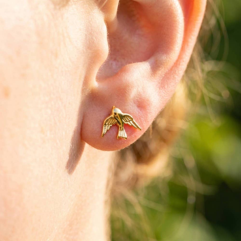 Gold Dipped Flying Bird Stud Earrings