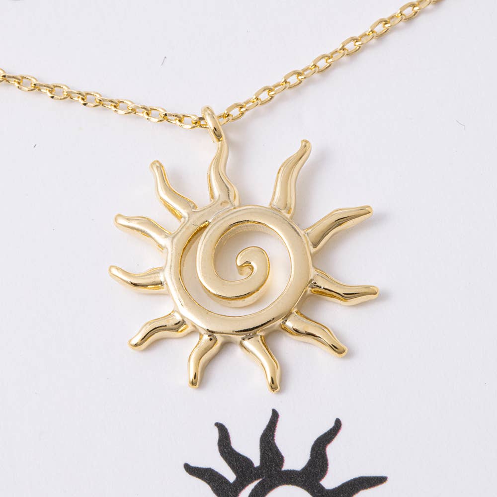 18K Gold Dipped Spiral Sun Pendant Necklace