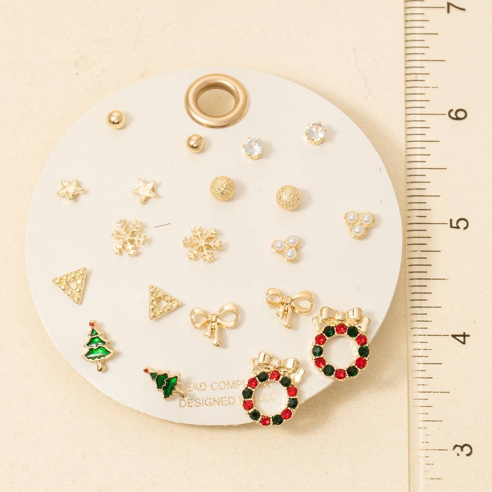 Christmas Holiday Theme Assorted Stud Earrings Set