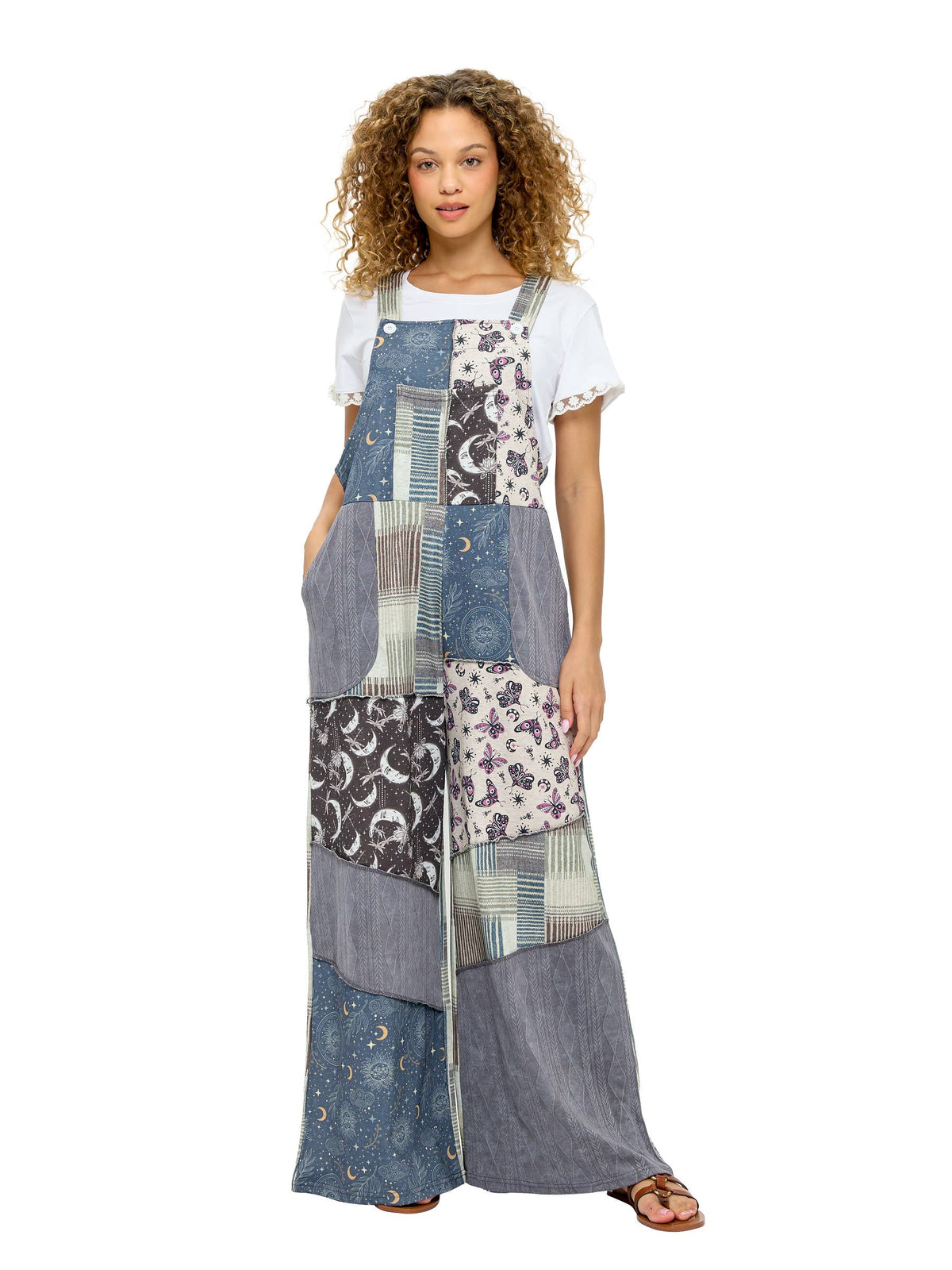 Overalls Patchwork Whimsical Celestial Print